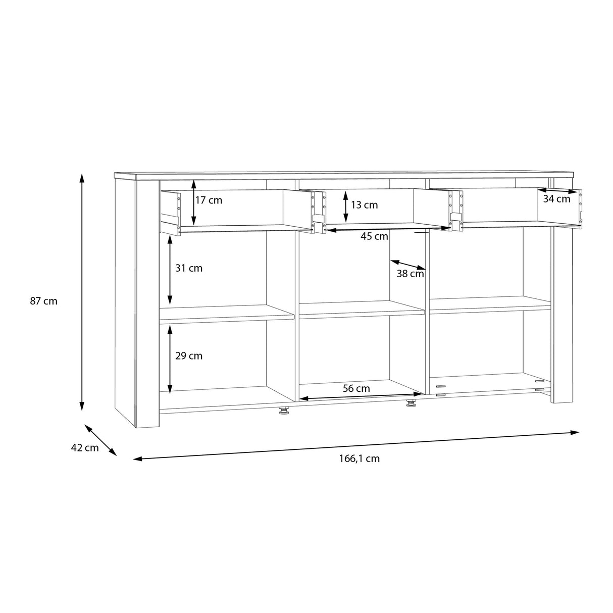 Bohol Sideboard 3 Drawer 3 Door in Navy and Oak