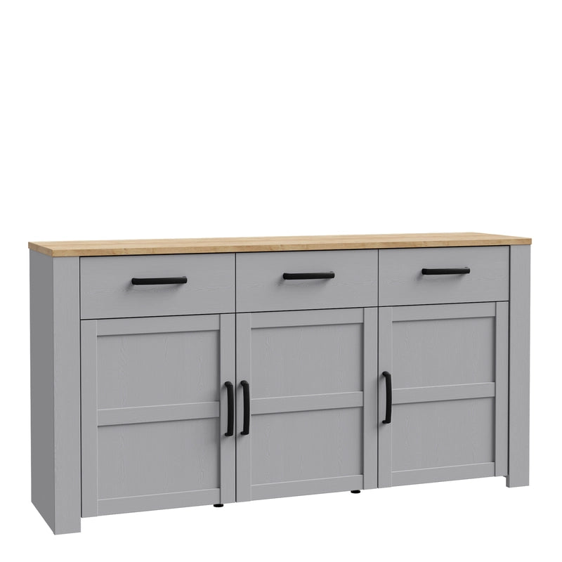 Bohol 3 Door 3 Drawer Sideboard in Grey/Riviera Oak