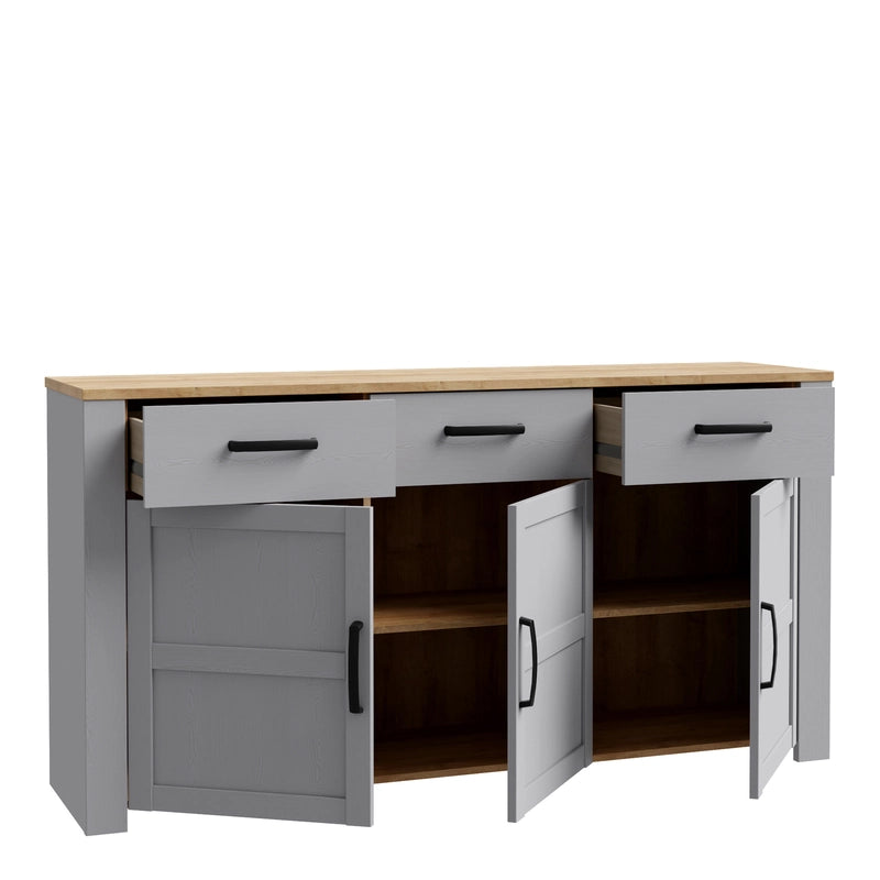 Bohol 3 Door 3 Drawer Sideboard in Grey/Riviera Oak