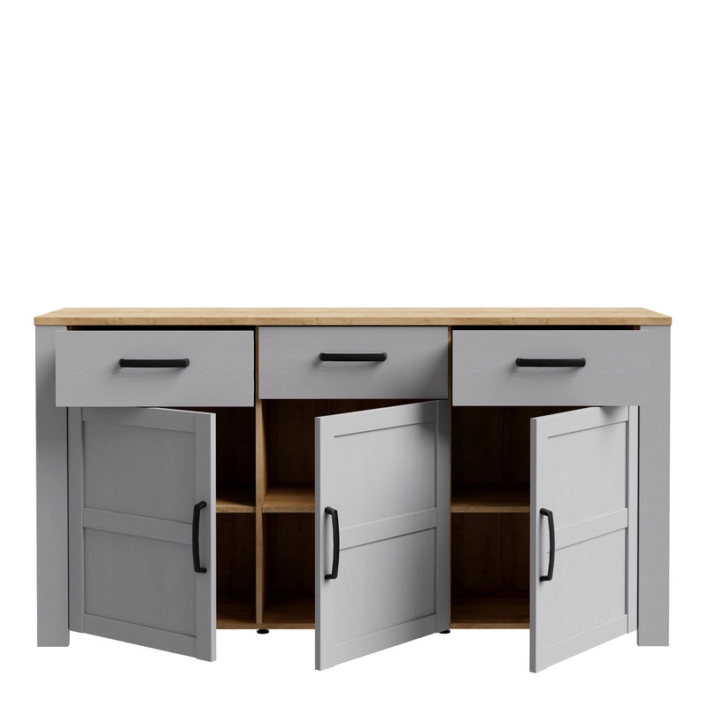 Bohol 3 Door 3 Drawer Sideboard in Grey/Riviera Oak