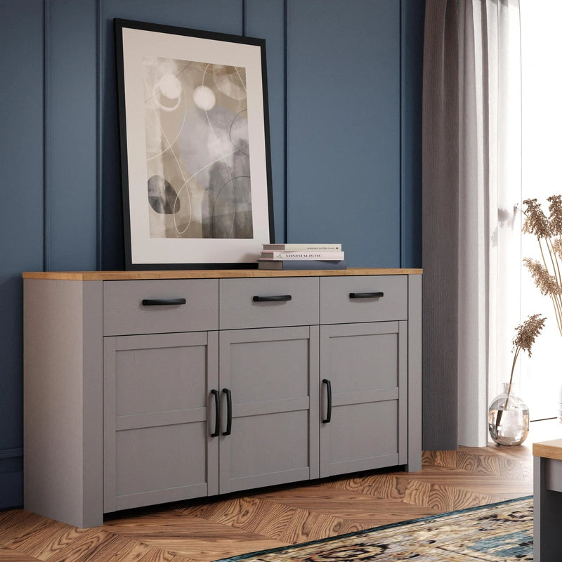 Bohol 3 Door 3 Drawer Sideboard in Grey/Riviera Oak