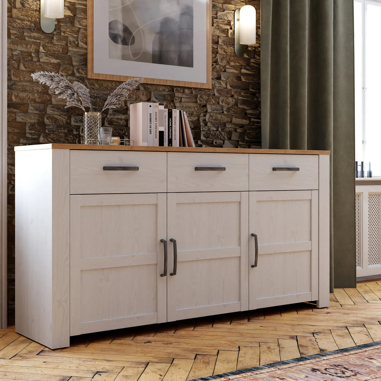 Bohol Sideboard 3 Drawer 3 Door in White and Oak