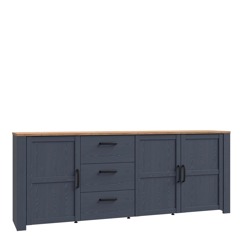 Bohol Large Sideboard 3 Door 3 Drawer in Navy/Riviera Oak