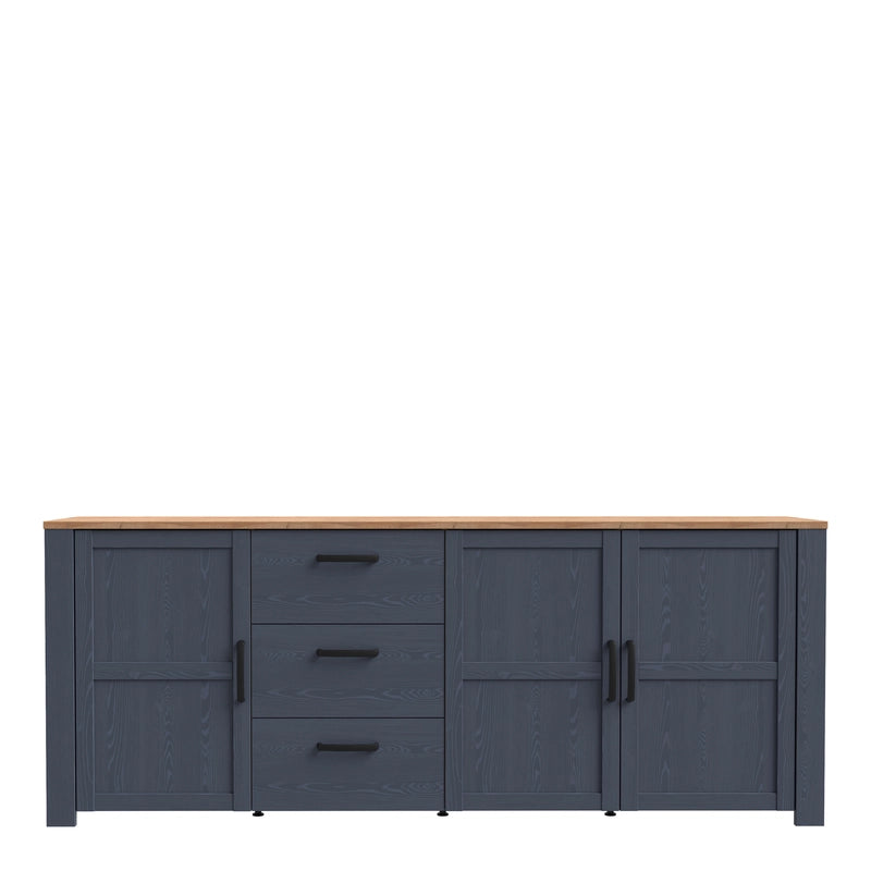 Bohol Large Sideboard 3 Door 3 Drawer in Navy/Riviera Oak