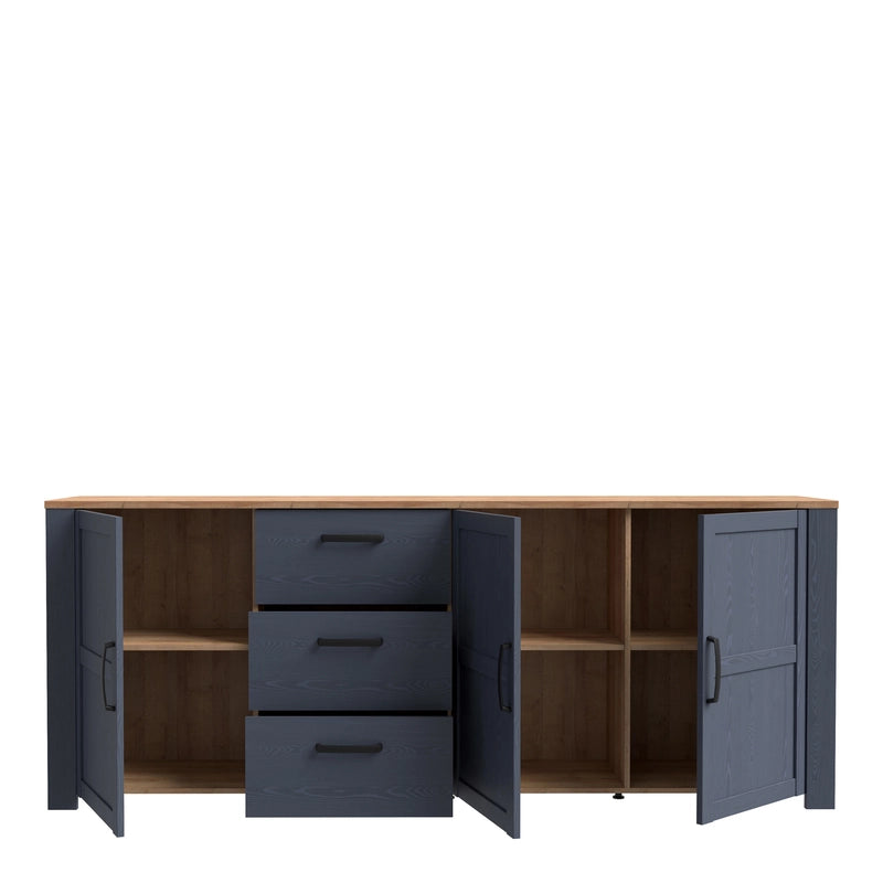 Bohol Large Sideboard 3 Door 3 Drawer in Navy/Riviera Oak