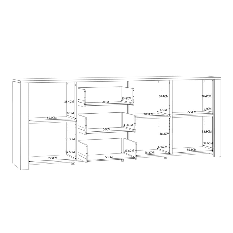 Bohol Large Sideboard 3 Door 3 Drawer in Navy/Riviera Oak