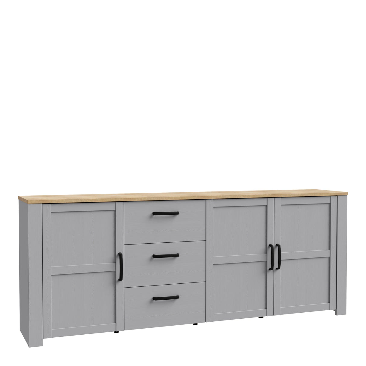 Bohol Large Sideboard 3 Drawer 3 Door in Grey and Oak