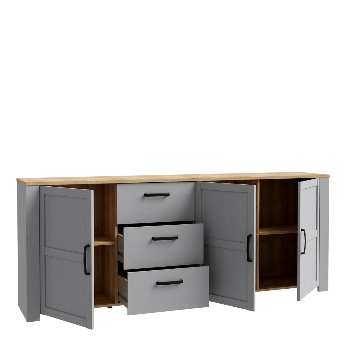 Bohol Large Sideboard 3 Drawer 3 Door in Grey and Oak