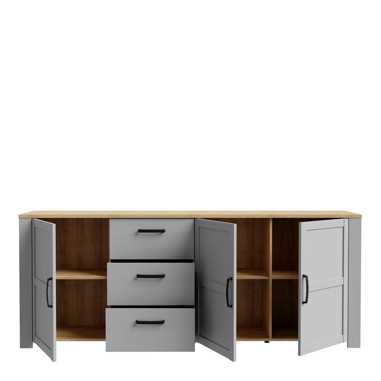 Bohol Large Sideboard 3 Drawer 3 Door in Grey and Oak