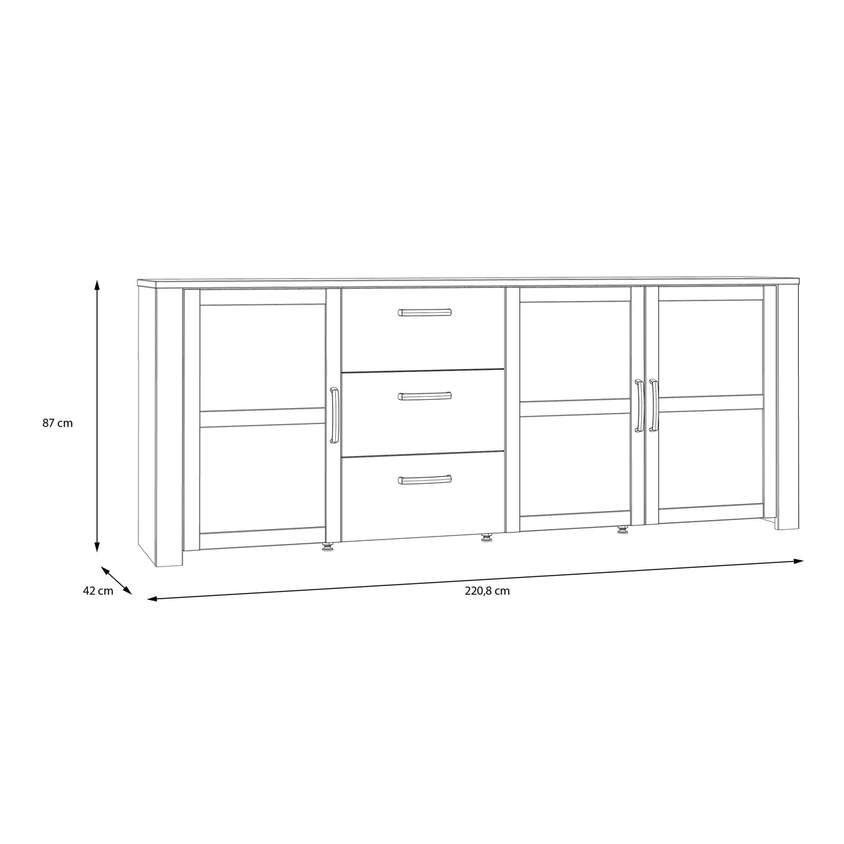 Bohol Large Sideboard 3 Drawer 3 Door in Grey and Oak