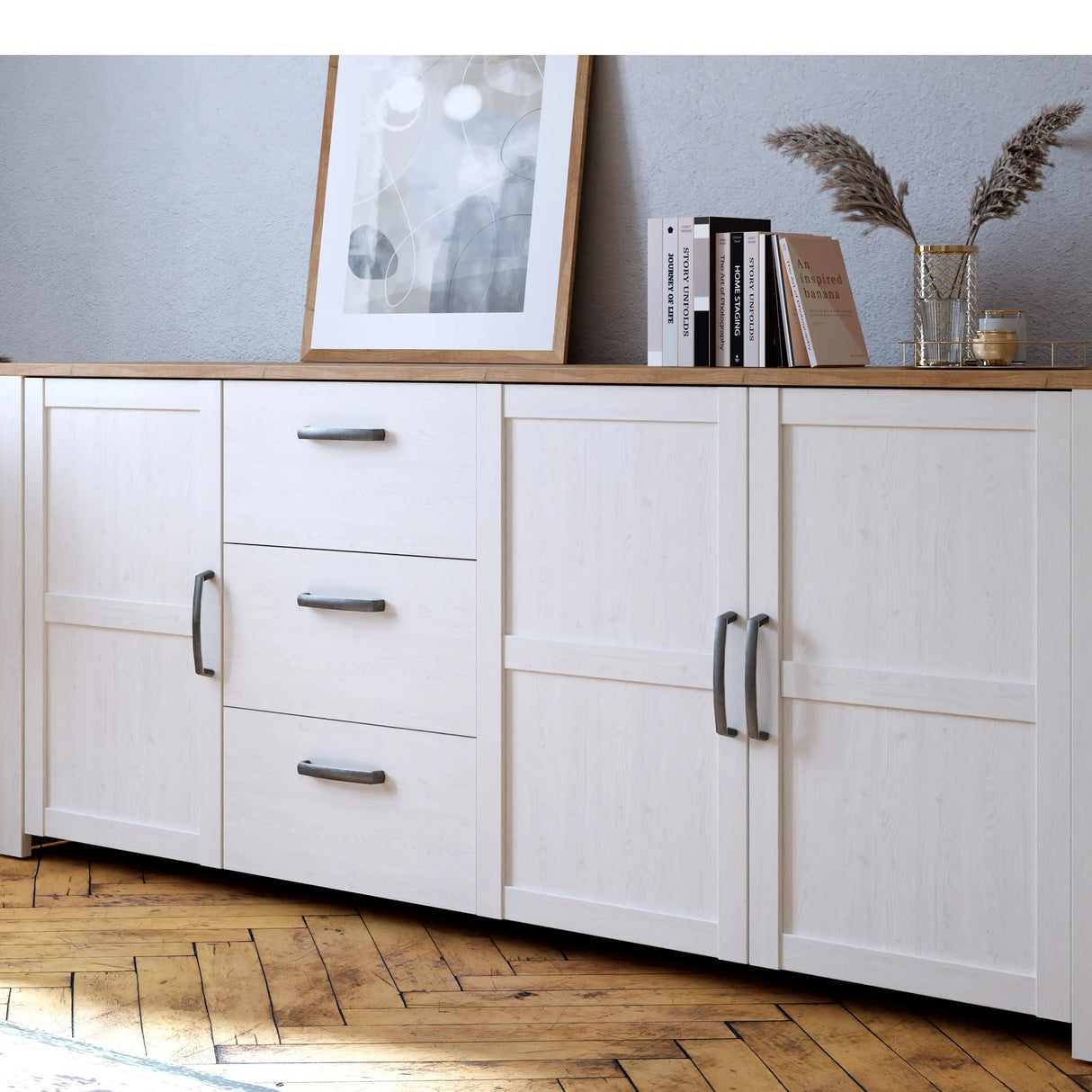 Bohol Large Sideboard 3 Drawer 3 Door in White and Oak