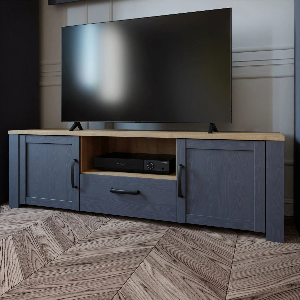 Bohol TV Unit 2 Door 1 Drawer in Navy and Oak