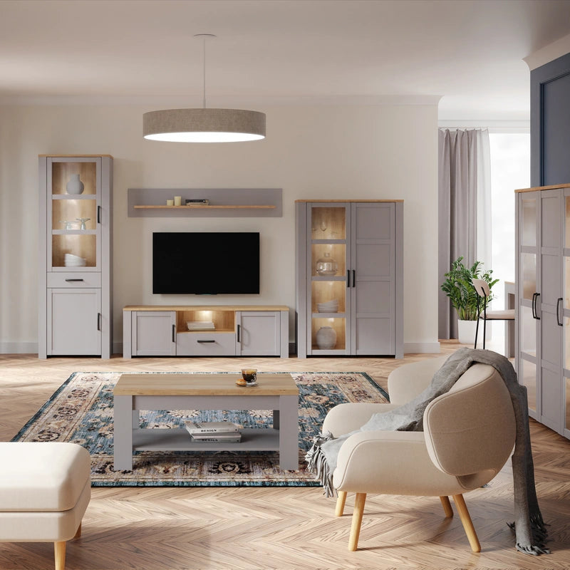 Bohol 2 Door 1 Drawer TV Unit in Grey/Riviera Oak