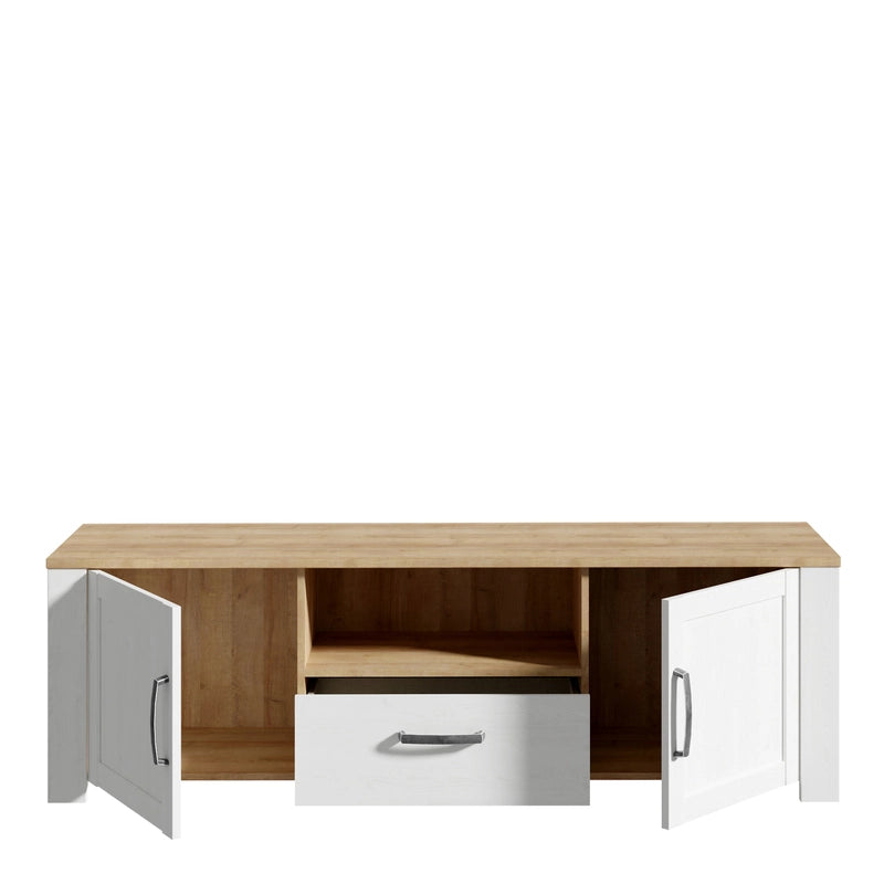 Bohol 2 Door 1 Drawer TV Unit in White/Riviera Oak