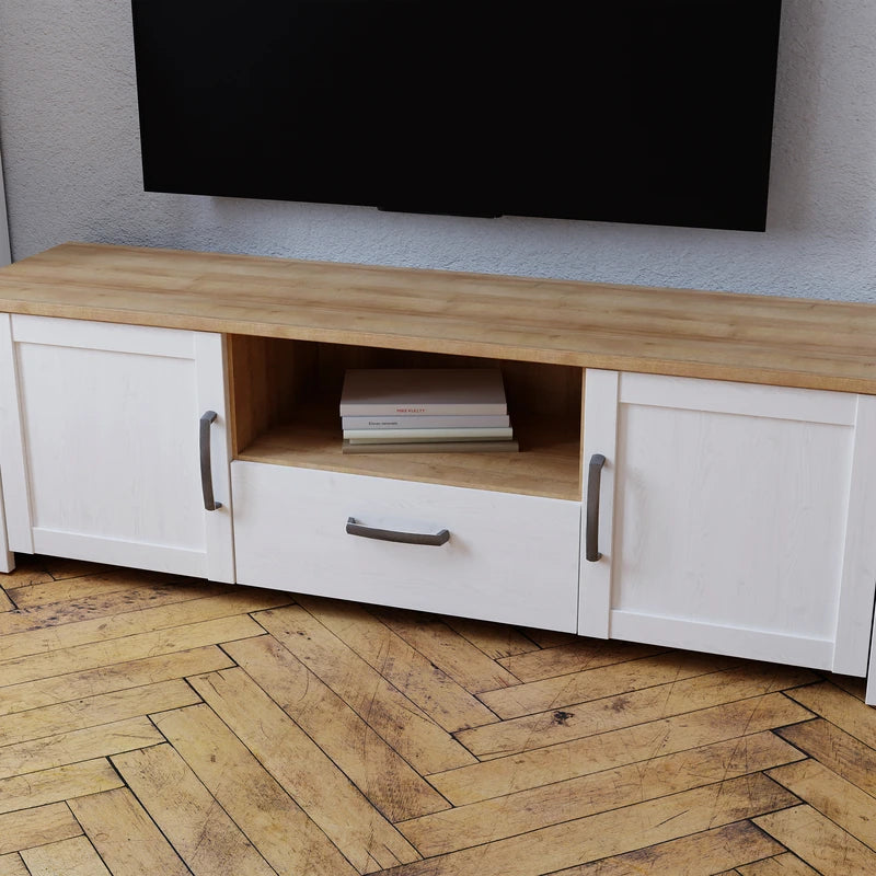 Bohol 2 Door 1 Drawer TV Unit in White/Riviera Oak