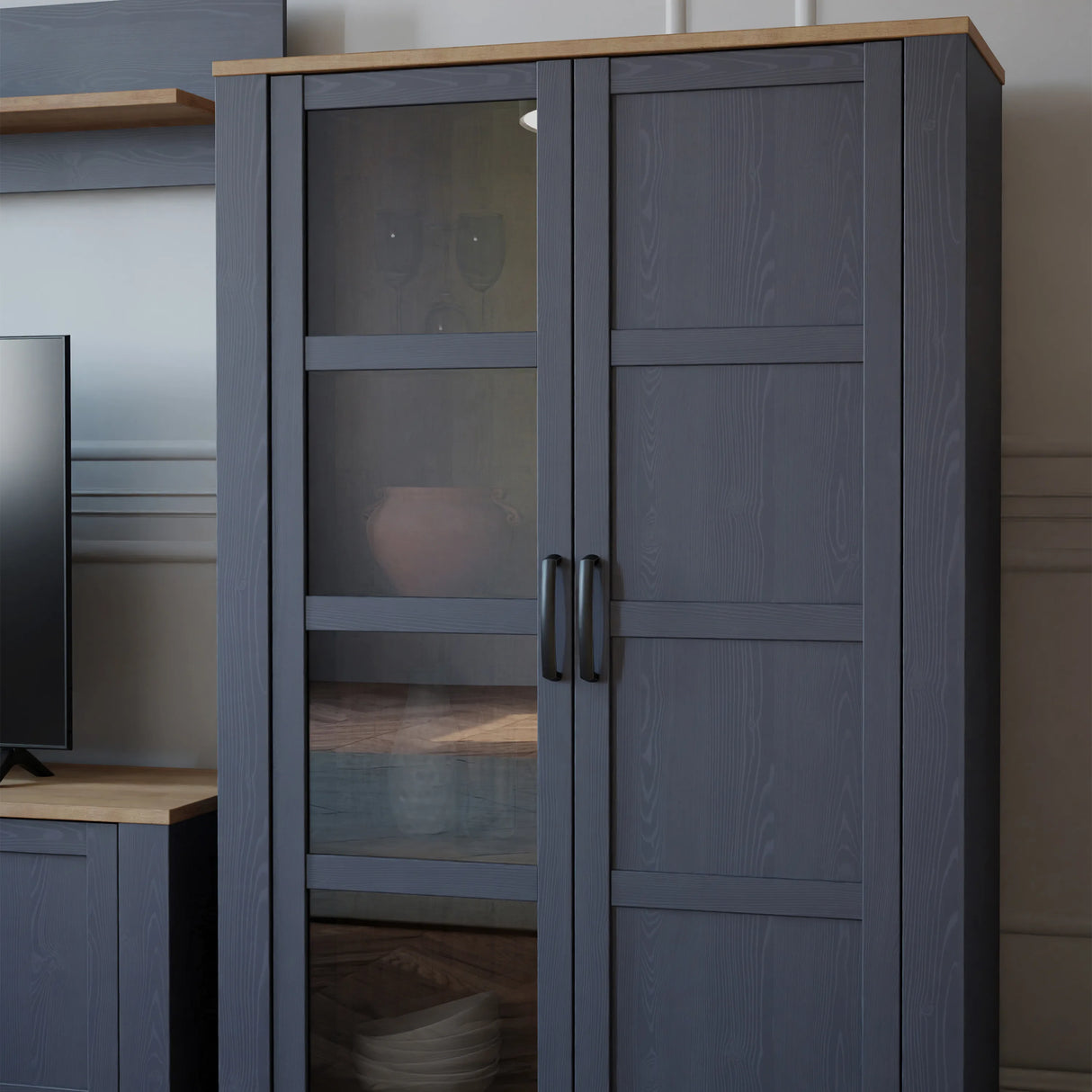 Bohol Display Cabinet 2 Door in Navy and Oak