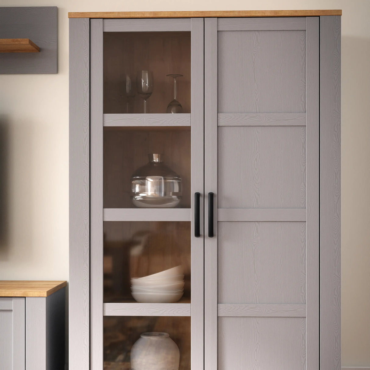 Bohol Display Cabinet 2 Door in Grey and Oak