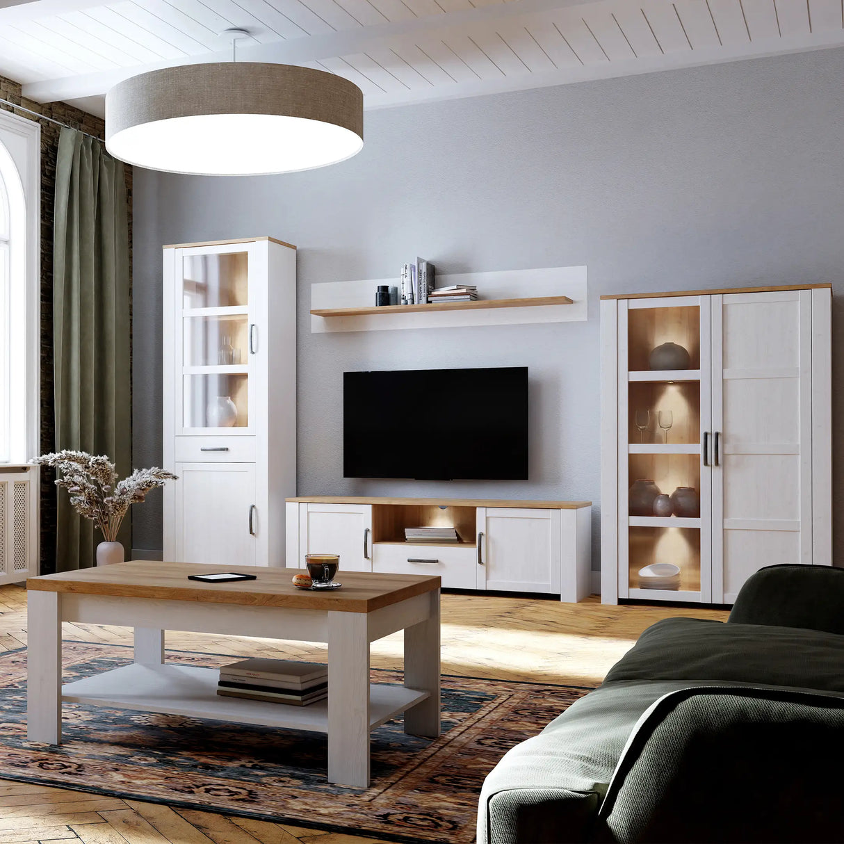 Bohol Display Cabinet 2 Door in White and Oak