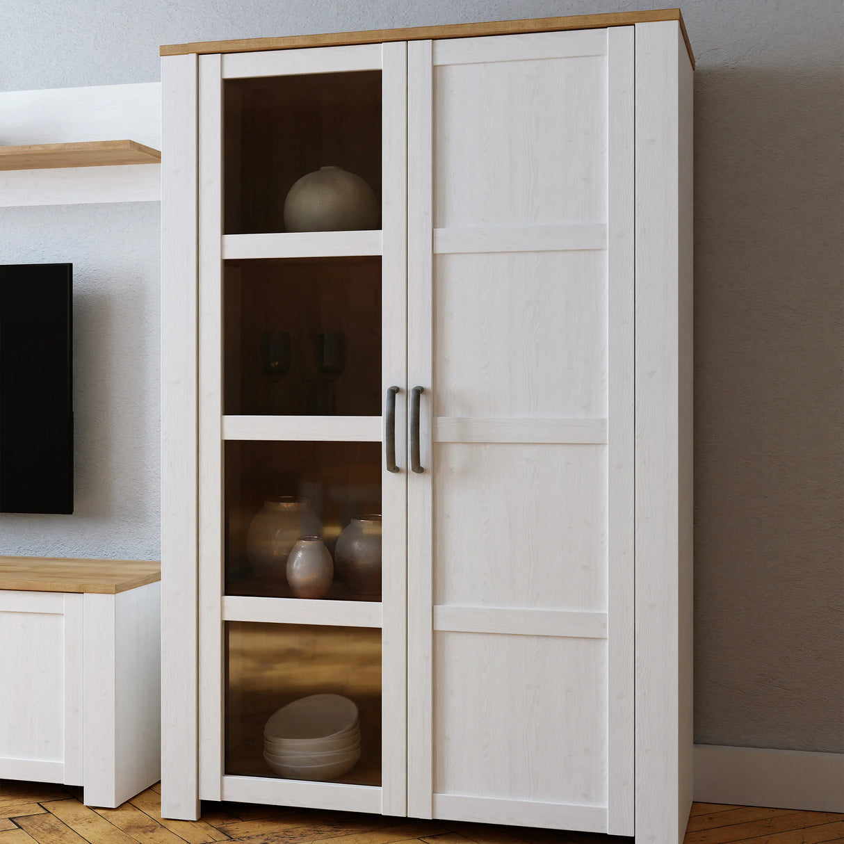 Bohol Display Cabinet 2 Door in White and Oak