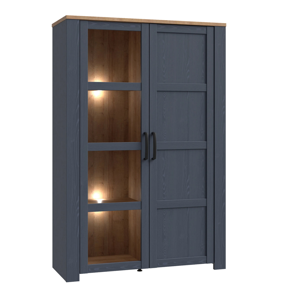Bohol Display Cabinet with LED Lights in Navy Riviera Oak