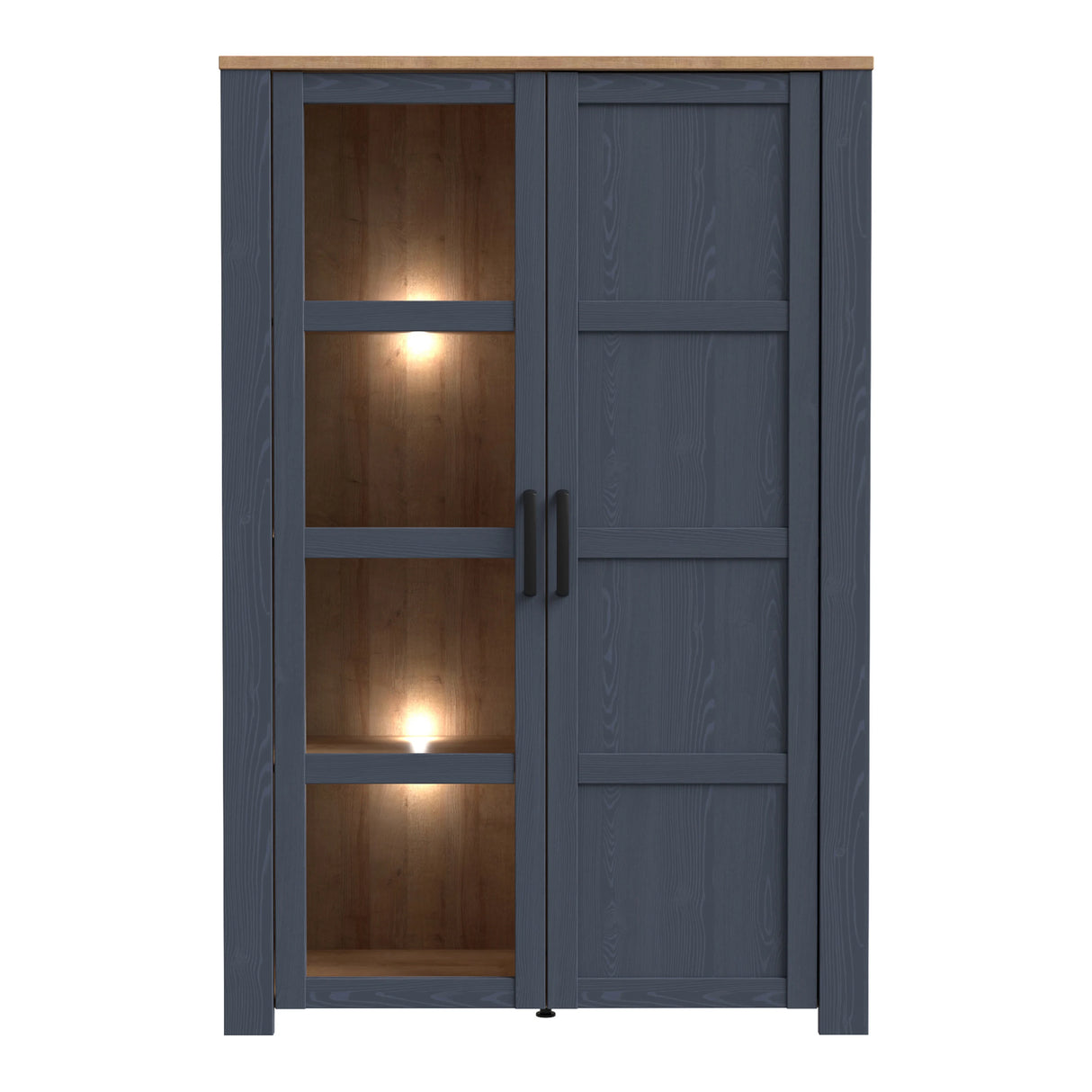 Bohol Display Cabinet with LED Lights in Navy Riviera Oak