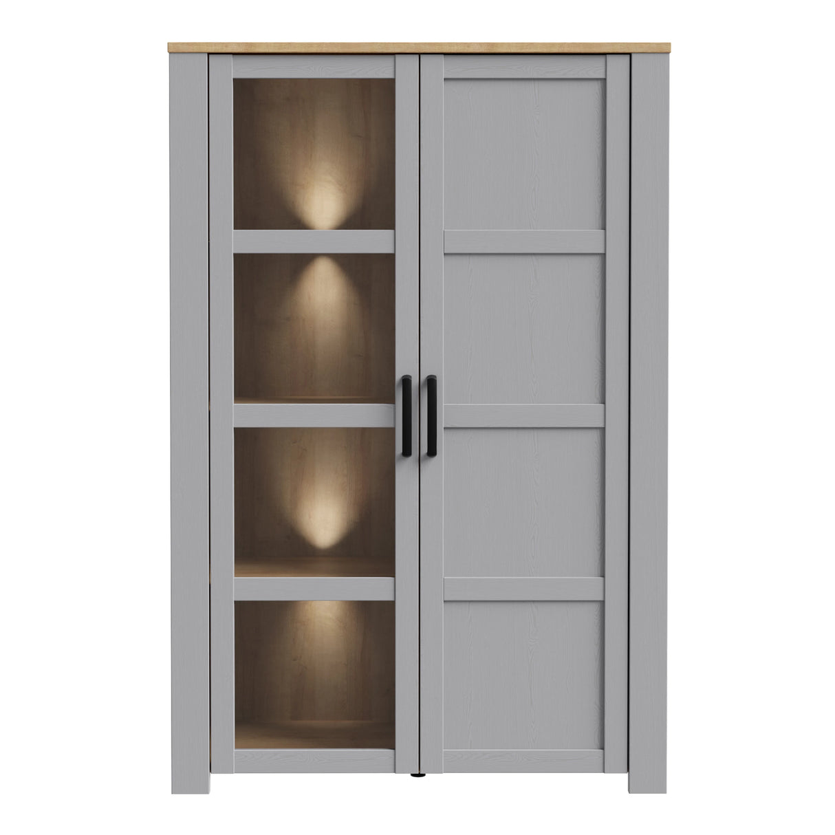 Bohol Display Cabinet with LED Lights in Grey Riviera Oak