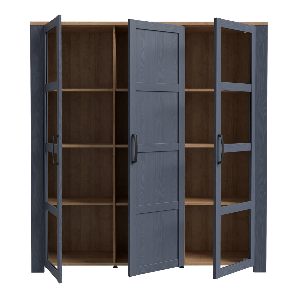 Bohol Large Display Cabinet 3 Door in Navy and Oak