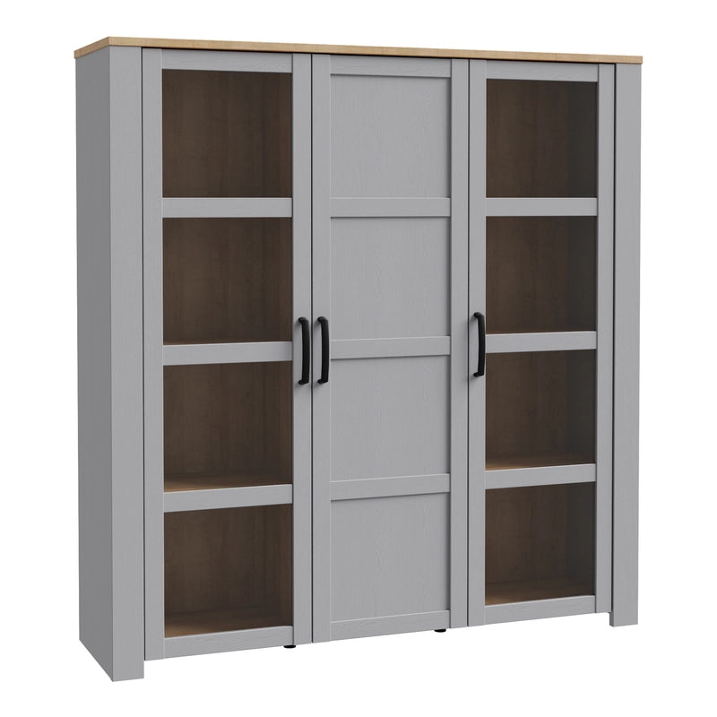 Bohol 3 Door Large Display Cabinet in Grey/Riviera Oak