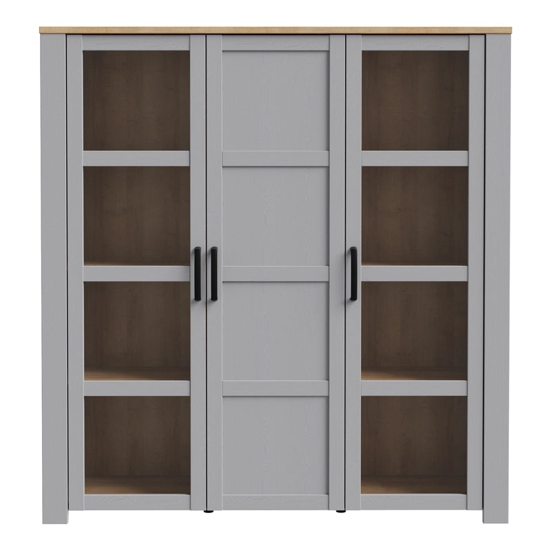 Bohol 3 Door Large Display Cabinet in Grey/Riviera Oak
