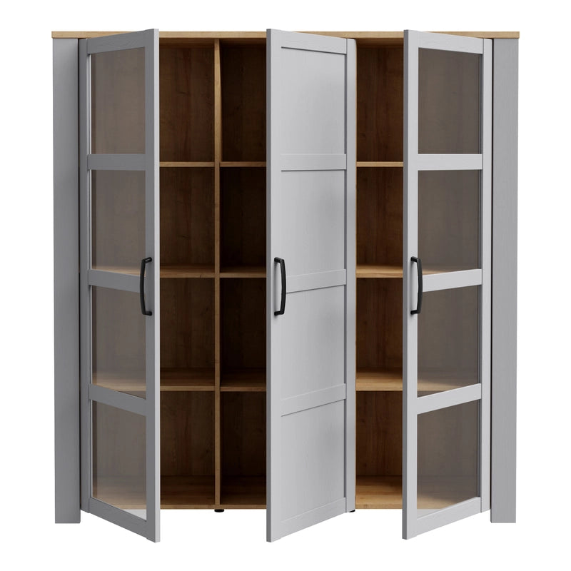 Bohol 3 Door Large Display Cabinet in Grey/Riviera Oak