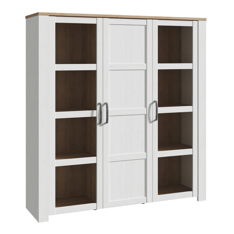 Bohol 3 Door Large Display Cabinet in White/Riviera Oak