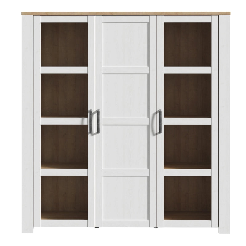 Bohol 3 Door Large Display Cabinet in White/Riviera Oak