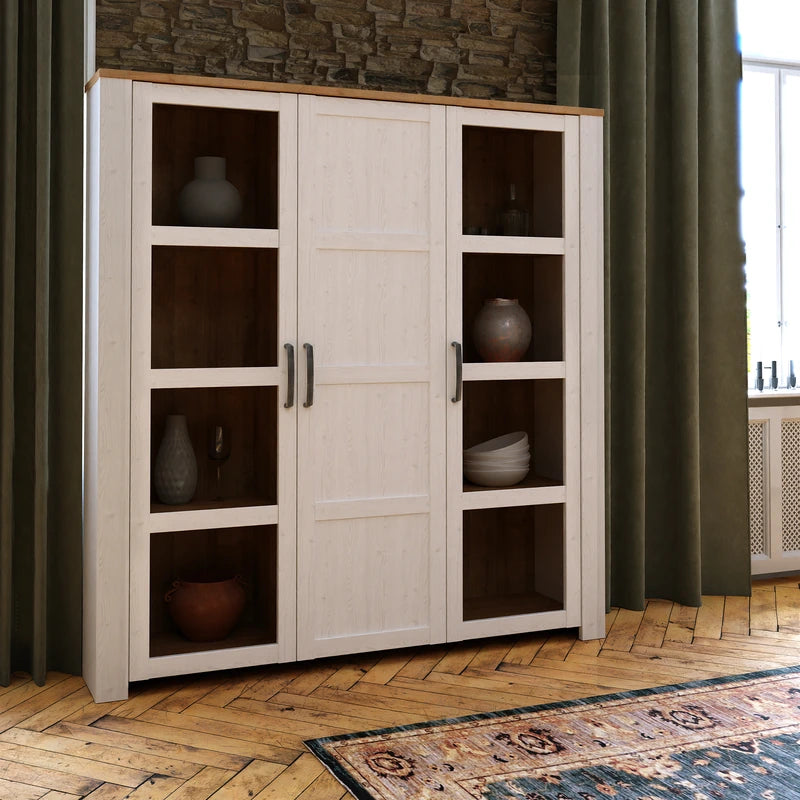 Bohol 3 Door Large Display Cabinet in White/Riviera Oak