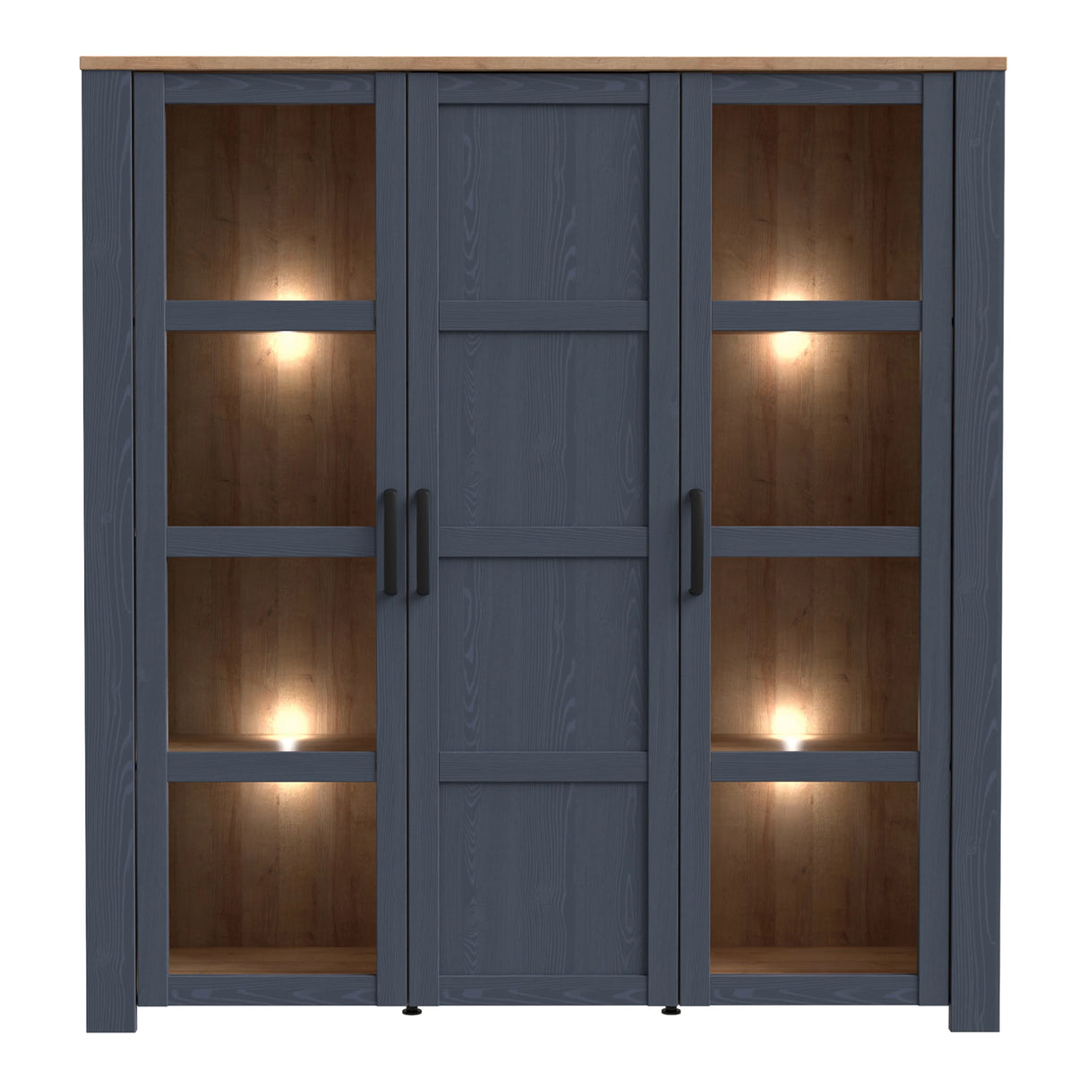 Bohol Large Display Cabinet with LED Lights in Navy Riviera Oak