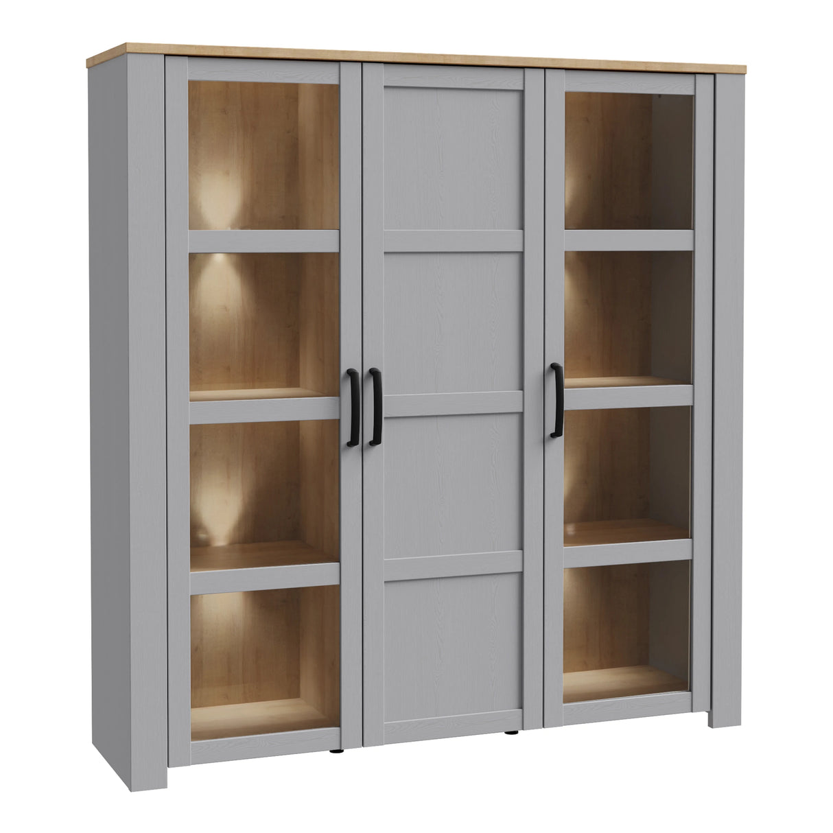 Bohol Large Display Cabinet with LED Lights in Grey Riviera Oak