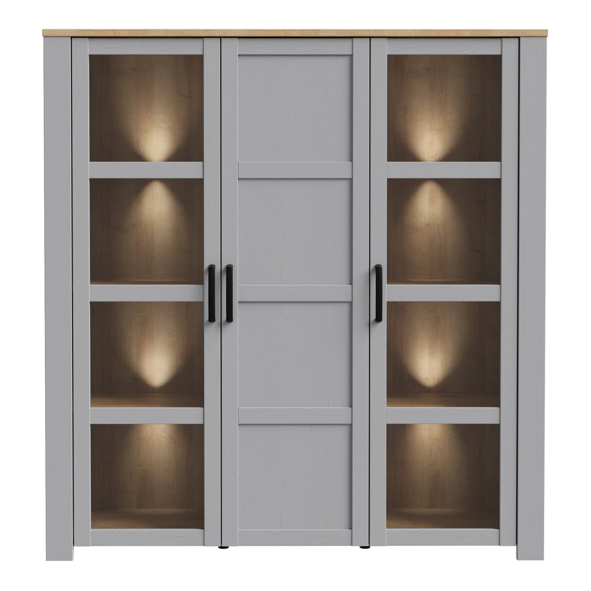 Bohol Large Display Cabinet with LED Lights in Grey Riviera Oak