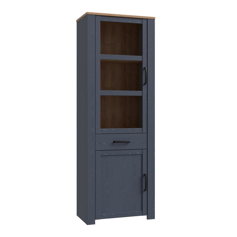 Bohol 2 Door 1 Drawer Narrow Display Cabinet in Navy/Riviera Oak