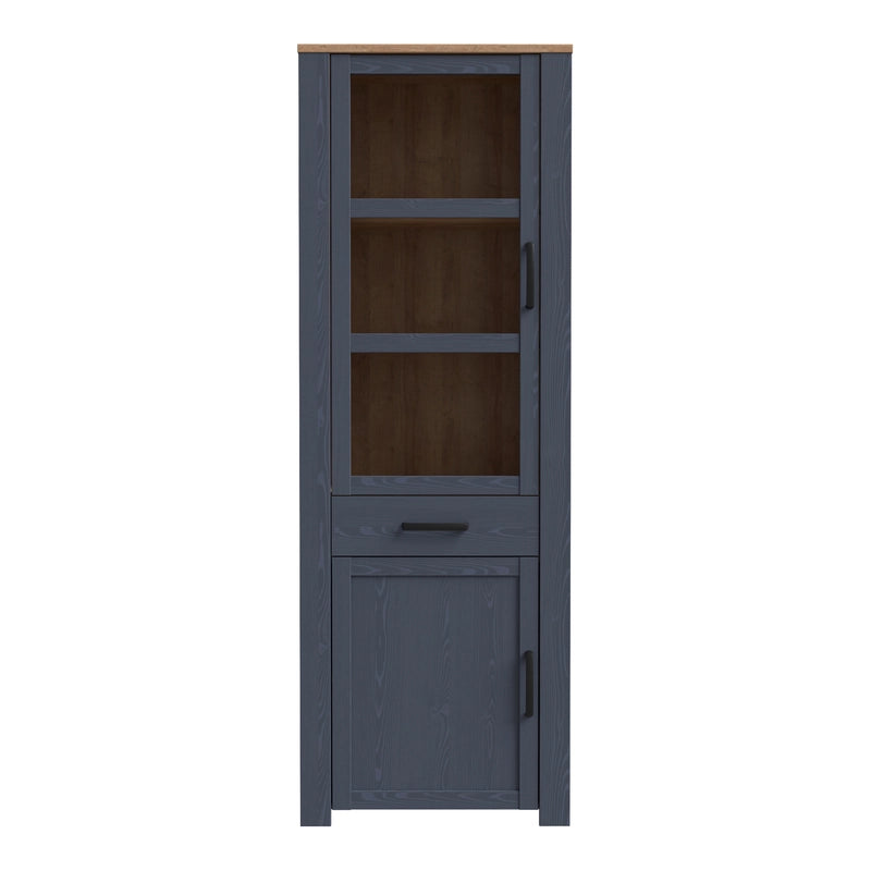 Bohol 2 Door 1 Drawer Narrow Display Cabinet in Navy/Riviera Oak