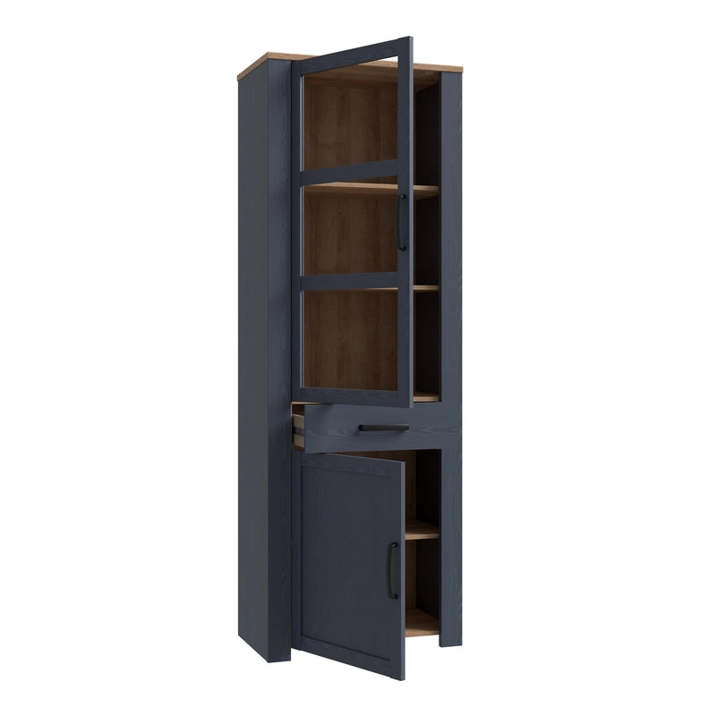 Bohol 2 Door 1 Drawer Narrow Display Cabinet in Navy/Riviera Oak