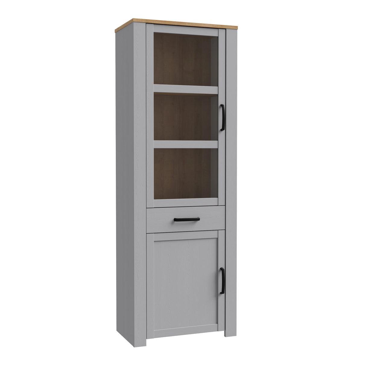 Bohol Narrow Display Cabinet 2 Door 1 Drawer in Grey and Oak