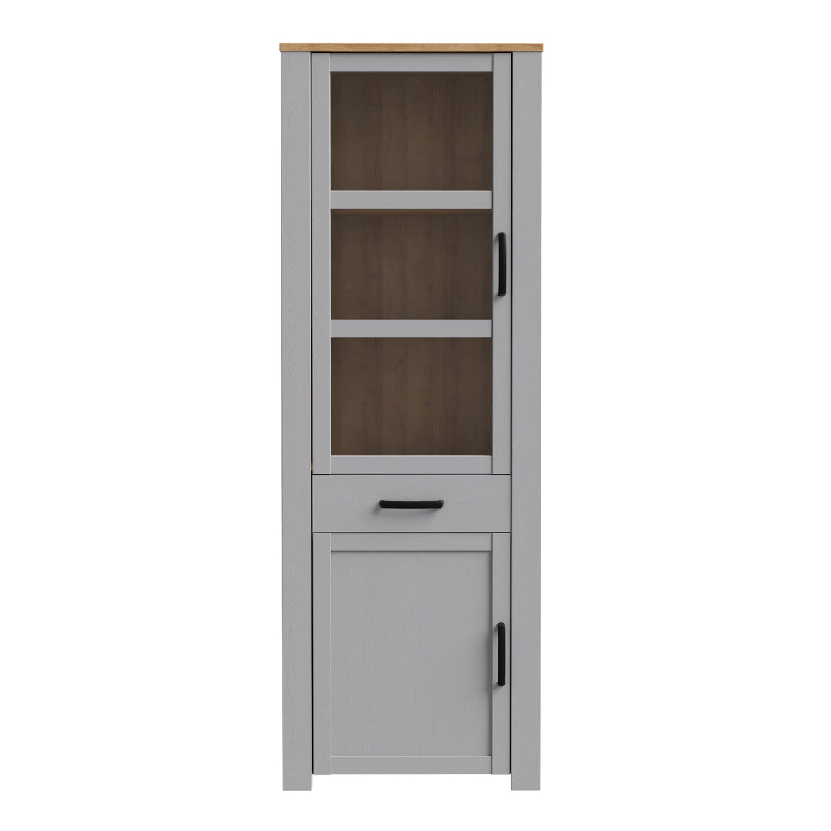 Bohol Narrow Display Cabinet 2 Door 1 Drawer in Grey and Oak