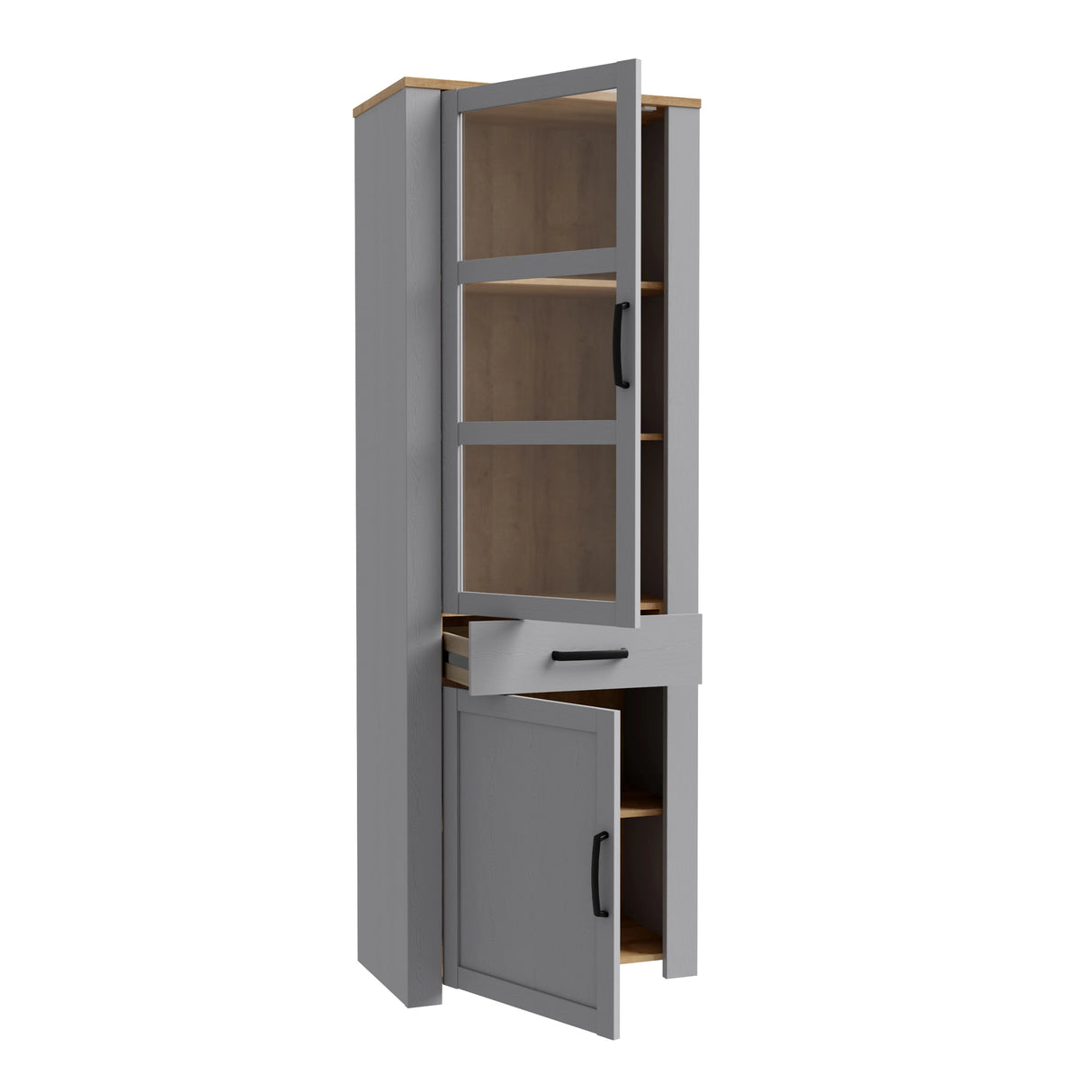 Bohol Narrow Display Cabinet 2 Door 1 Drawer in Grey and Oak