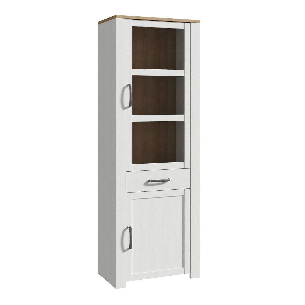 Bohol Narrow Display Cabinet 2 Door 1 Drawer in White and Oak