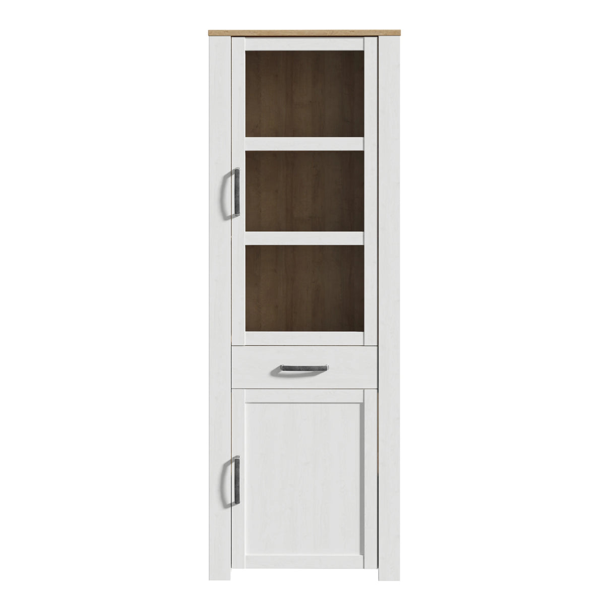 Bohol Narrow Display Cabinet 2 Door 1 Drawer in White and Oak