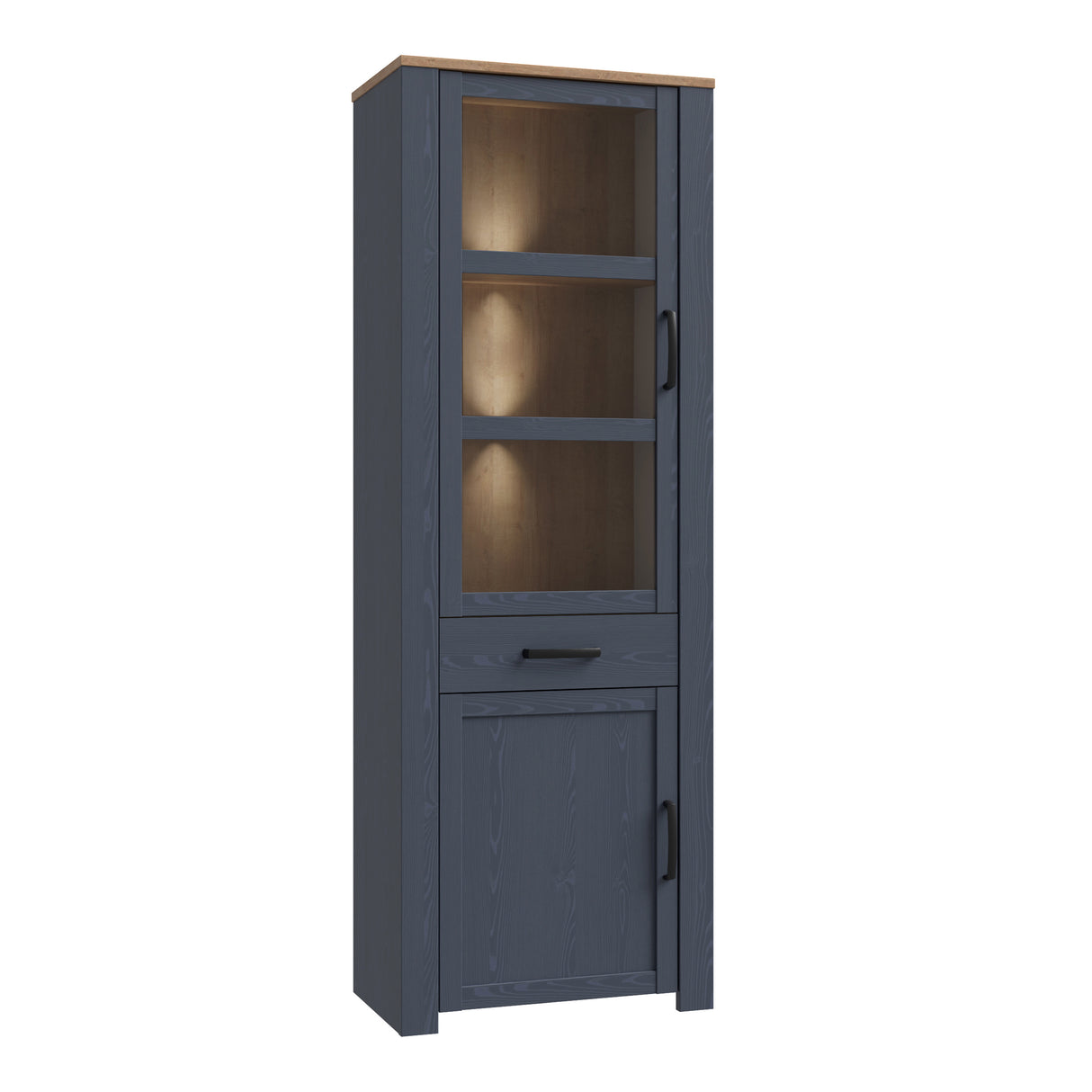 Bohol Narrow Display Cabinet Inkl. 2 x Lighting in Riviera Oak/Navy