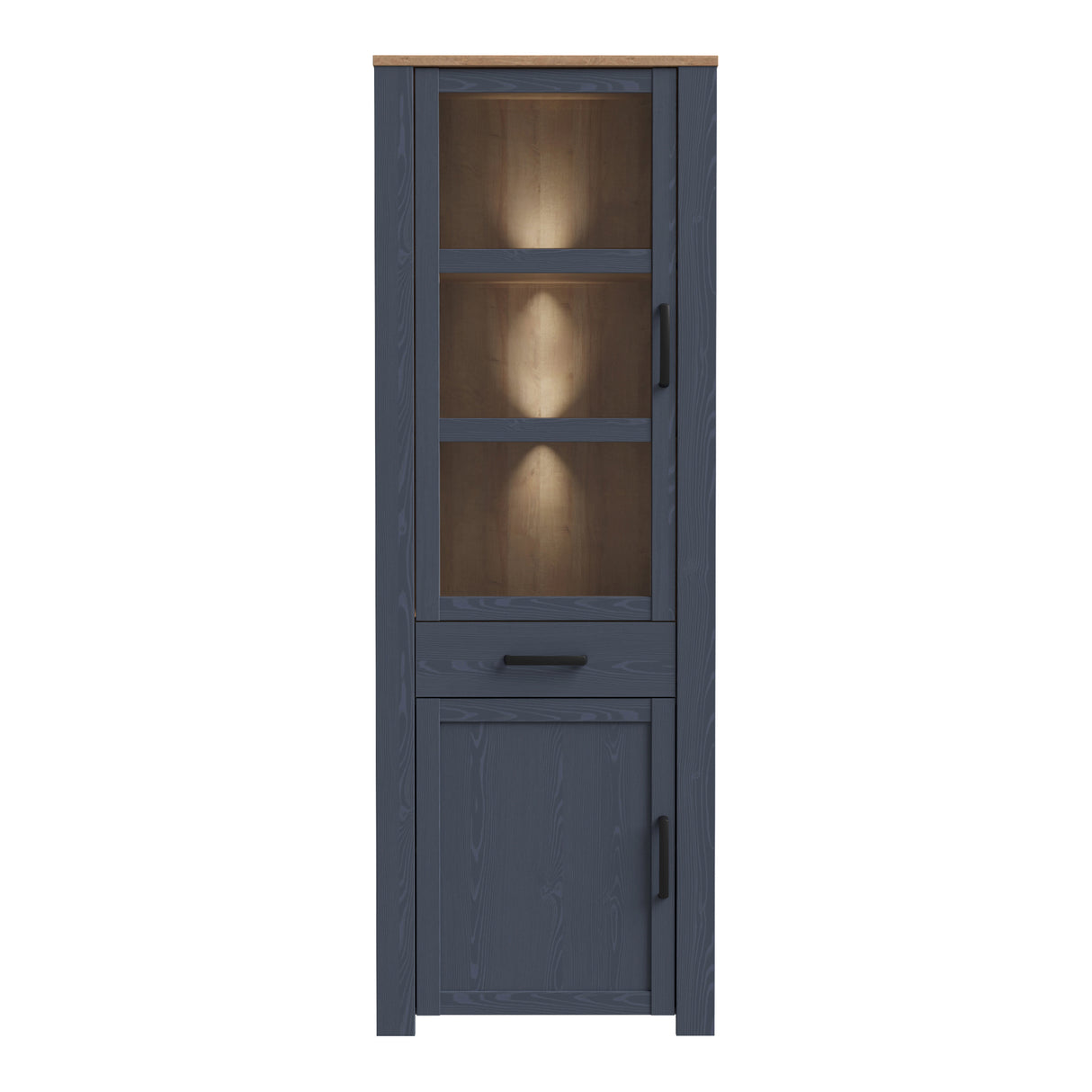 Bohol Narrow Display Cabinet Inkl. 2 x Lighting in Riviera Oak/Navy