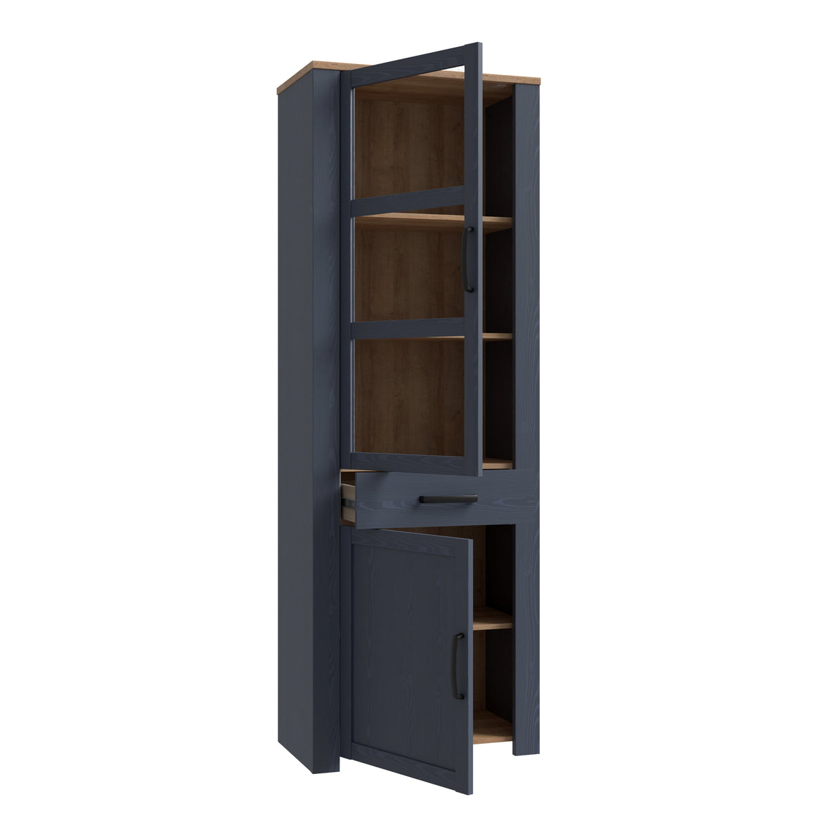 Bohol Narrow Display Cabinet Inkl. 2 x Lighting in Riviera Oak/Navy