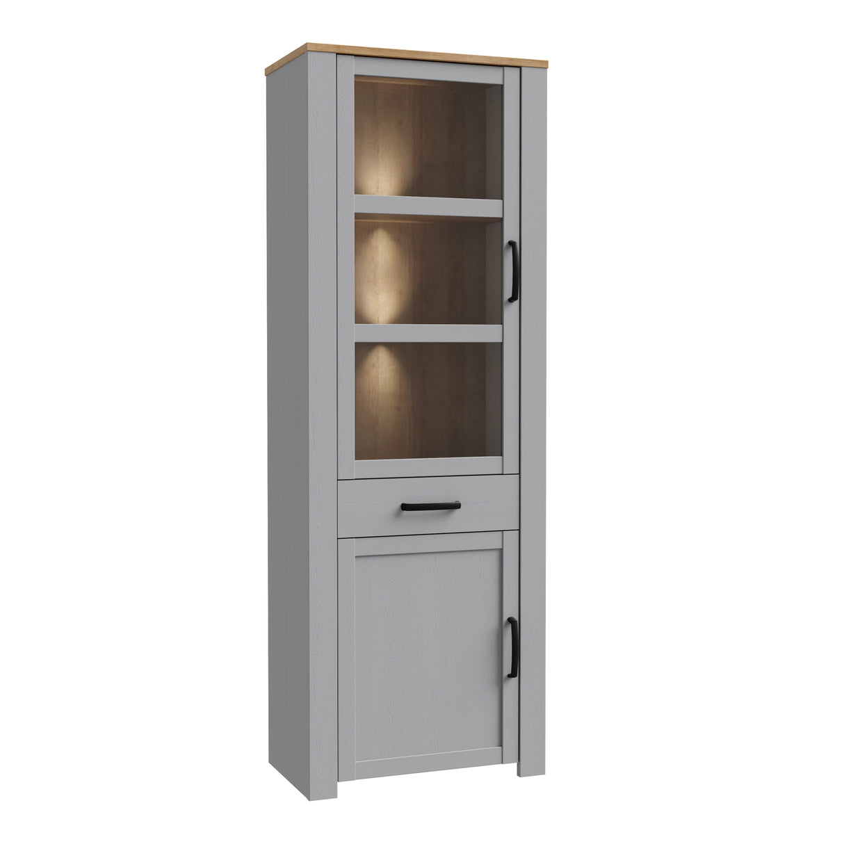 Bohol Narrow Display Cabinet Inkl. 2 x Lighting in Riviera Oak/Grey Oak