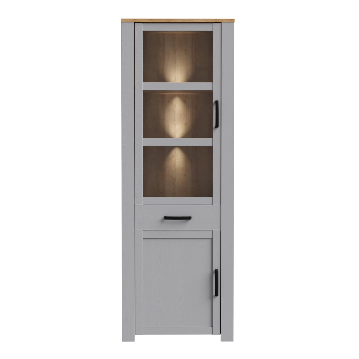 Bohol Narrow Display Cabinet Inkl. 2 x Lighting in Riviera Oak/Grey Oak