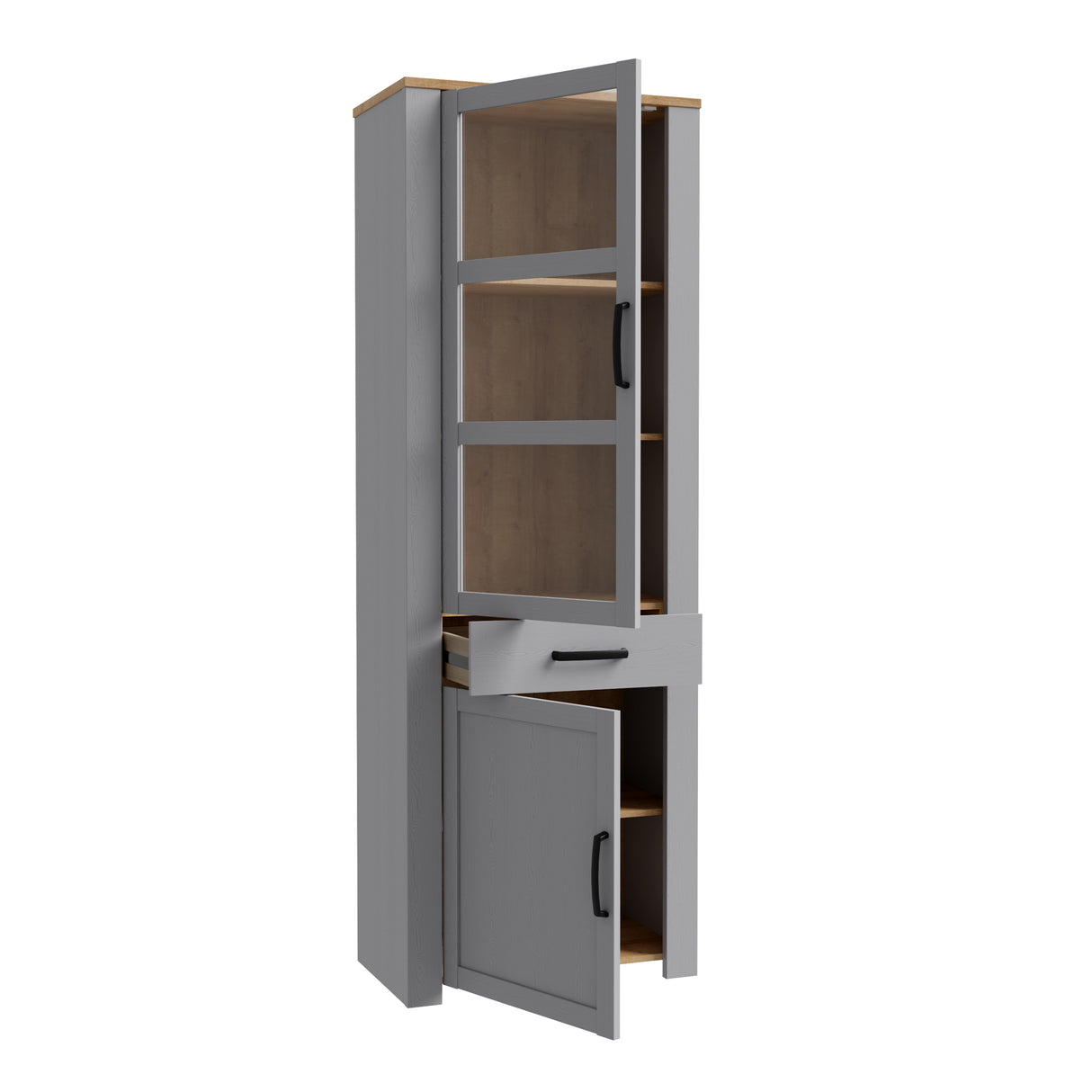Bohol Narrow Display Cabinet Inkl. 2 x Lighting in Riviera Oak/Grey Oak